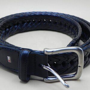 Tommy Hilfiger Men's Woven Braided Black Leather Belt Size 45/48.